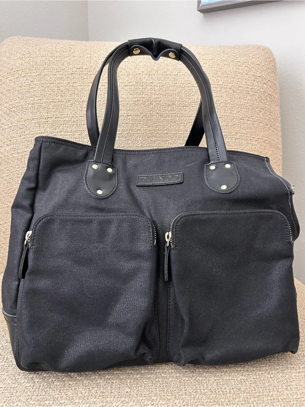 Django Black Canvas Pet Carrier Tote with Dual Front Pockets